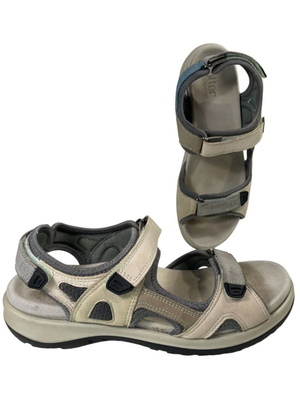 Hotter Travel II Sandals 10 Beige Grey Adjustable Straps Summer Camping Casual